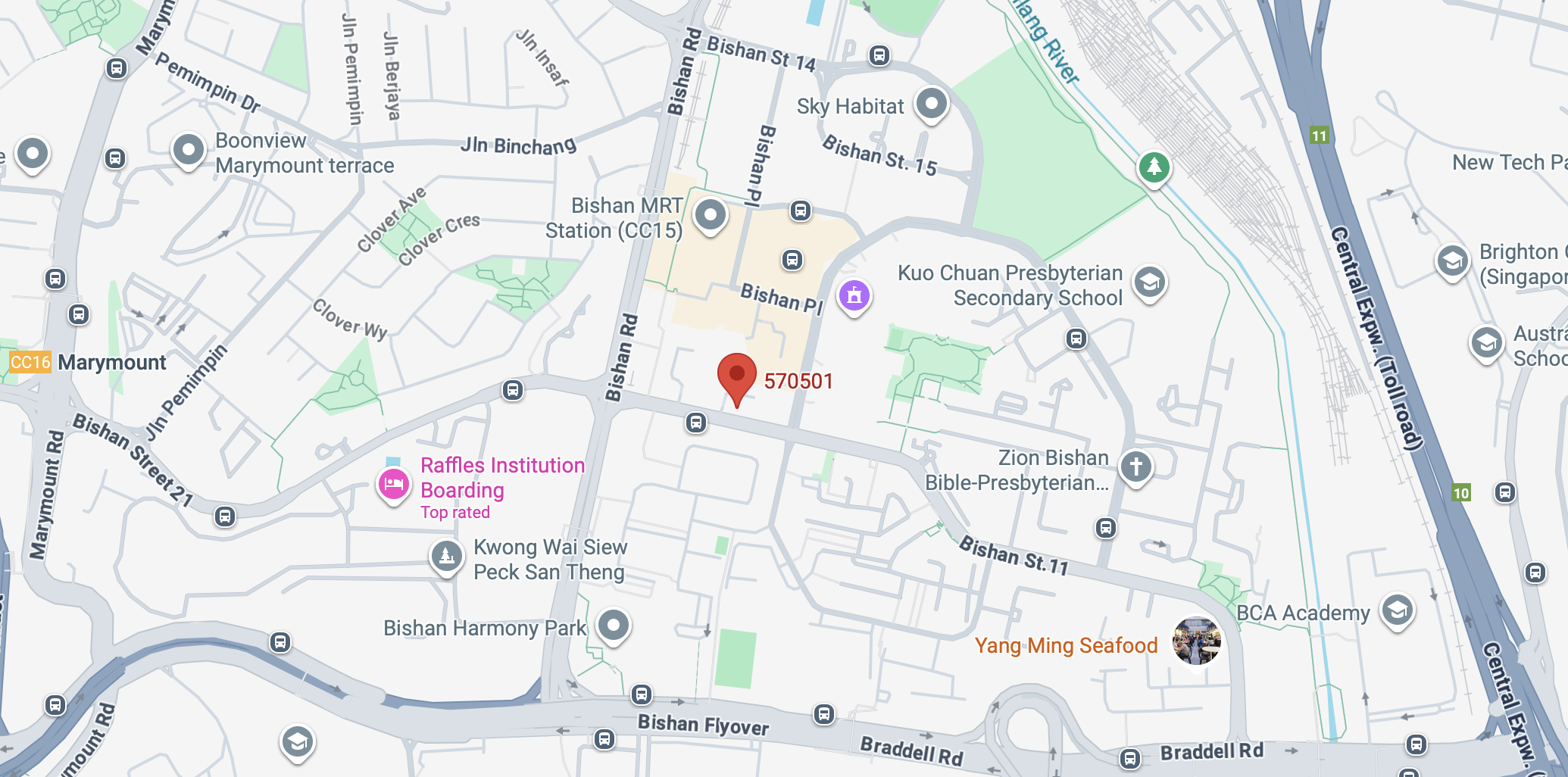 Google Map showing Sterling Education Studio near Bishan MRT at postal code 570501